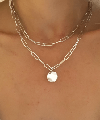 Collier chaine double rangs losanges en argent