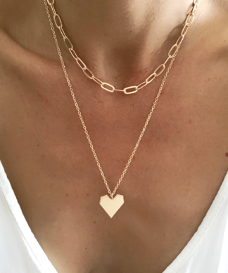 Collier chaine grands maillons epais avec pendentif coeur