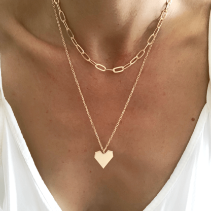 Collier chaine grands maillons epais avec pendentif coeur