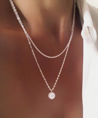 Collier multirang perle blanche argent