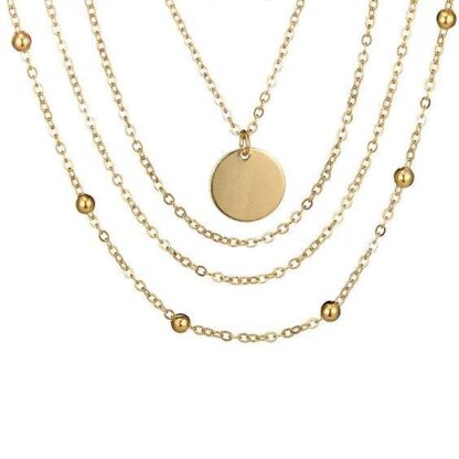 collier multirang chaine satellite avec medaille plaque or